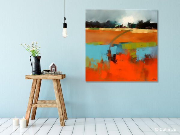 Original Abstract Wall Art, Landscape Acrylic Art, Landscape Canvas Art, Hand Painted Canvas Art, Large Abstract Painting for Living Room-LargePaintingArt.com