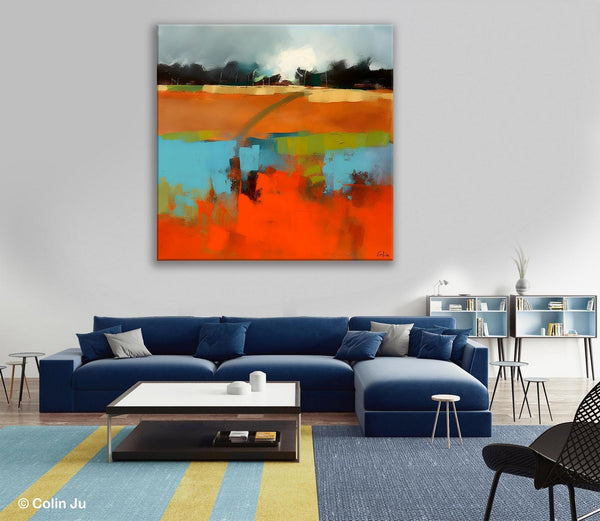 Original Abstract Wall Art, Landscape Acrylic Art, Landscape Canvas Art, Hand Painted Canvas Art, Large Abstract Painting for Living Room-LargePaintingArt.com