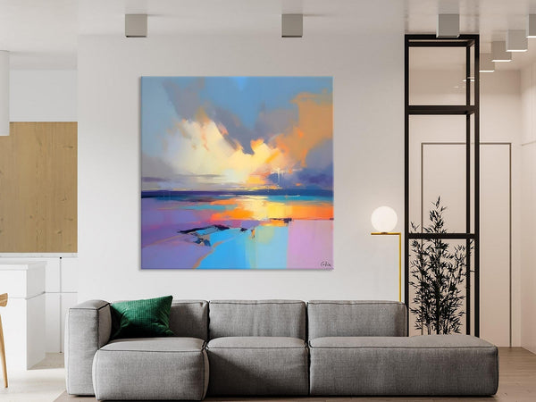 Sunrise Landscape Acrylic Art, Landscape Canvas Art, Original Abstract Art, Hand Painted Canvas Art, Large Abstract Painting for Living Room-LargePaintingArt.com