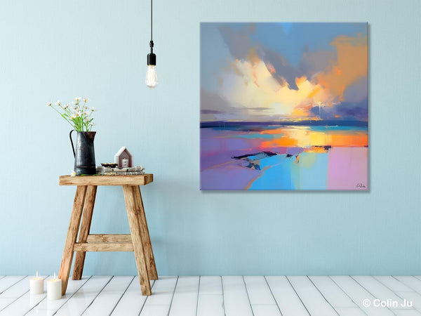 Sunrise Landscape Acrylic Art, Landscape Canvas Art, Original Abstract Art, Hand Painted Canvas Art, Large Abstract Painting for Living Room-LargePaintingArt.com