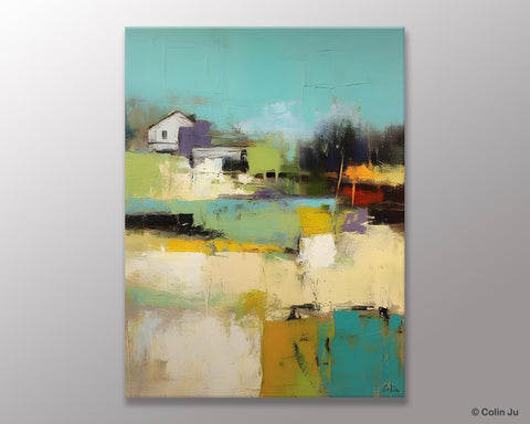 Landscape Canvas Paintings for Dining Room, Extra Large Modern Wall Art, Acrylic Painting on Canvas, Original Landscape Abstract Painting-LargePaintingArt.com