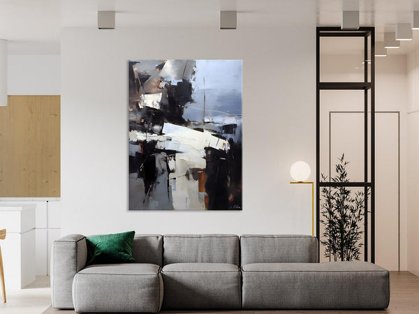 Black Original Canvas Art, Contemporary Acrylic Painting on Canvas, Large Wall Art Painting for Bedroom, Oversized Modern Abstract Paintings-LargePaintingArt.com