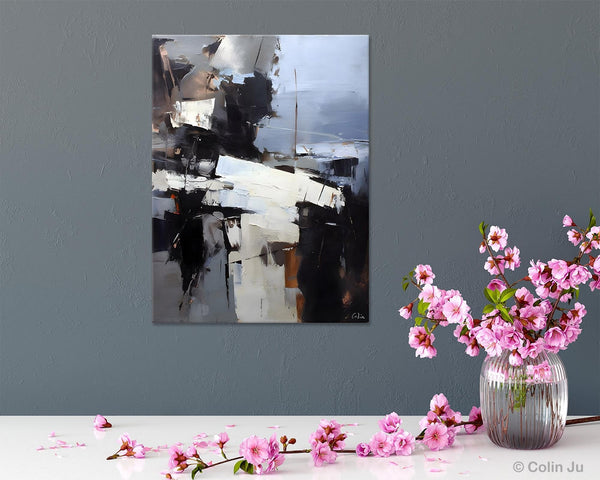 Black Original Canvas Art, Contemporary Acrylic Painting on Canvas, Large Wall Art Painting for Bedroom, Oversized Modern Abstract Paintings-LargePaintingArt.com