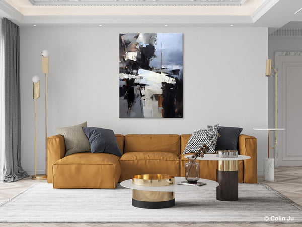 Black Original Canvas Art, Contemporary Acrylic Painting on Canvas, Large Wall Art Painting for Bedroom, Oversized Modern Abstract Paintings-LargePaintingArt.com