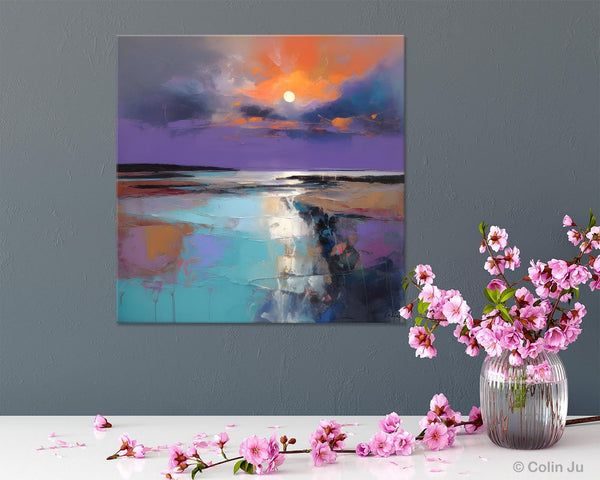 Landscape Canvas Art, Sunrise Landscape Acrylic Art, Original Abstract Art, Hand Painted Canvas Art, Large Abstract Painting for Living Room-LargePaintingArt.com