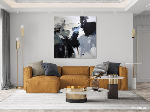 Extra Large Abstract Paintings for Dining Room, Black Modern Art Paintings, Original Modern Acrylic Artwork, Abstract Wall Art for Bedroom-LargePaintingArt.com