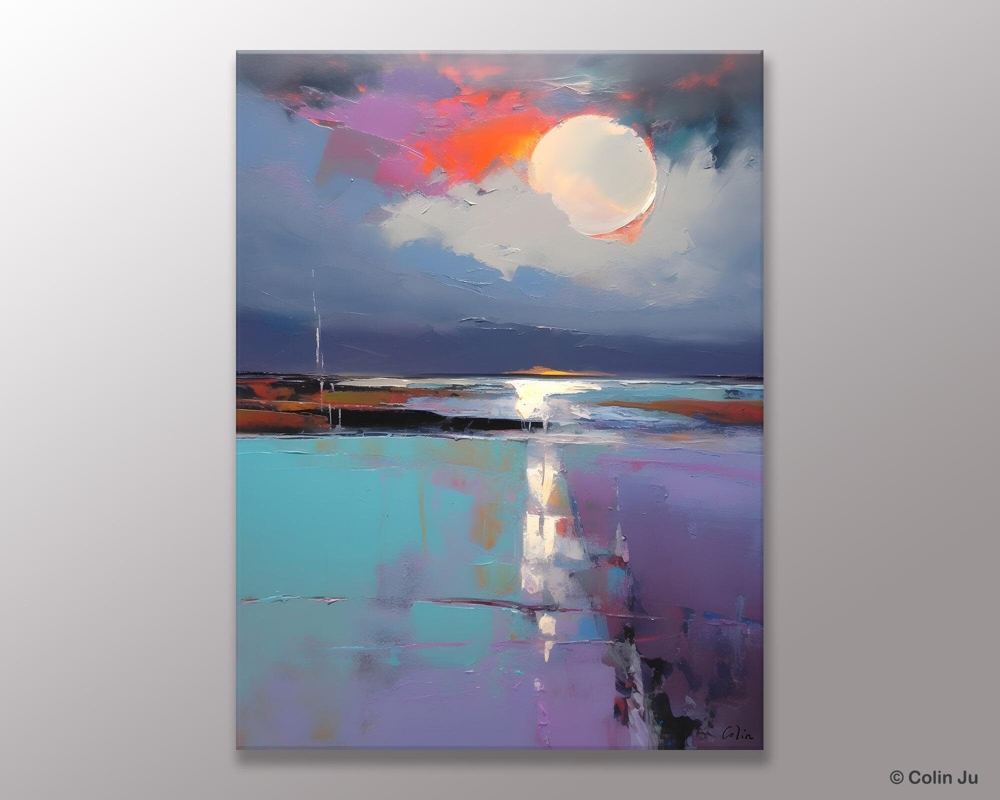 Abstract Landscape Painting for Bedroom, Oversized Canvas Wall Art Paintings, Original Modern Artwork, Contemporary Acrylic Art on Canvas-LargePaintingArt.com