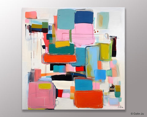 Original Abstract Wall Art, Geometric Modern Acrylic Art, Large Abstract Art for Bedroom, Modern Canvas Paintings, Contemporary Canvas Art-LargePaintingArt.com