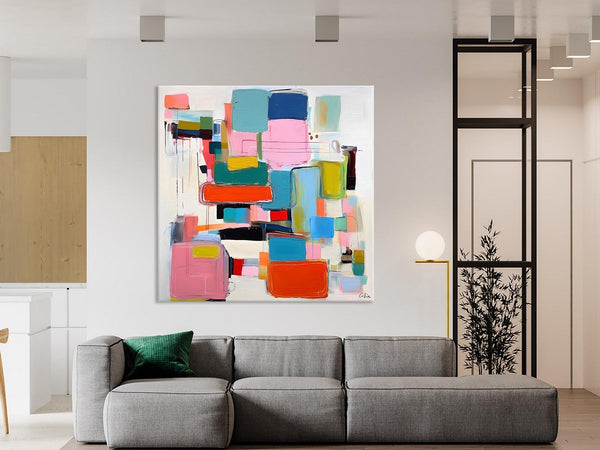 Original Abstract Wall Art, Geometric Modern Acrylic Art, Large Abstract Art for Bedroom, Modern Canvas Paintings, Contemporary Canvas Art-LargePaintingArt.com