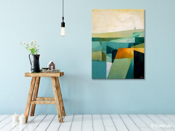 Landscape Canvas Paintings for Bedroom, Large Geometric Abstract Painting, Acrylic Painting on Canvas, Original Landscape Abstract Painting-LargePaintingArt.com
