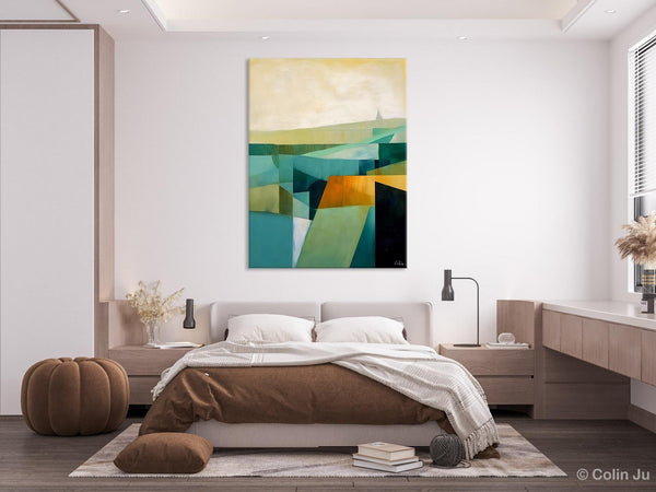 Landscape Canvas Paintings for Bedroom, Large Geometric Abstract Painting, Acrylic Painting on Canvas, Original Landscape Abstract Painting-LargePaintingArt.com