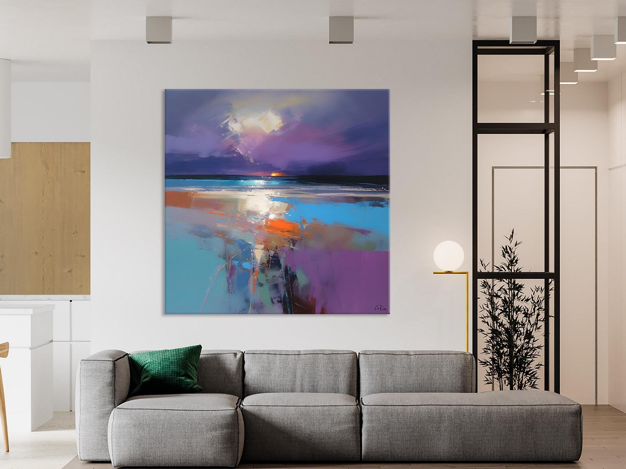 Original Abstract Art, Hand Painted Canvas Art, Landscape Canvas Art, Sunrise Landscape Acrylic Art, Large Abstract Painting for Living Room-LargePaintingArt.com