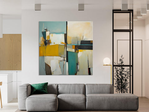 Abstract Painting for Bedroom, Original Modern Wall Art Paintings, Geometric Modern Acrylic Paintings, Oversized Contemporary Canvas Art-LargePaintingArt.com