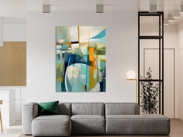 Large Geometric Abstract Painting, Acrylic Painting on Canvas, Landscape Canvas Paintings for Bedroom, Original Landscape Abstract Painting-LargePaintingArt.com