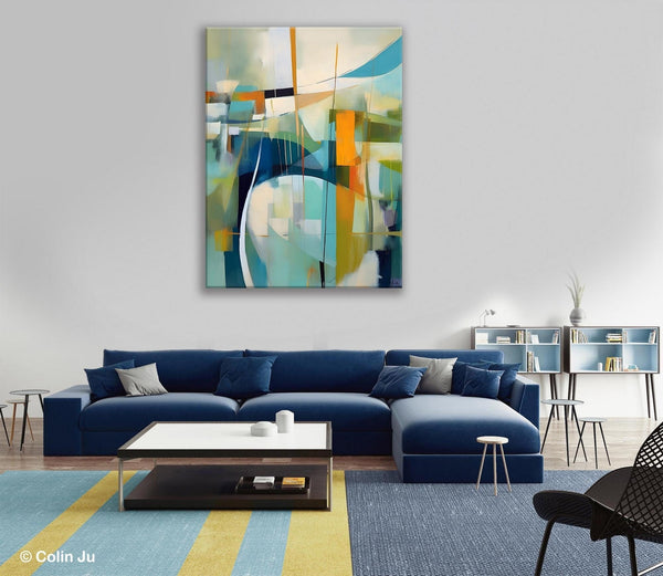 Large Geometric Abstract Painting, Acrylic Painting on Canvas, Landscape Canvas Paintings for Bedroom, Original Landscape Abstract Painting-LargePaintingArt.com