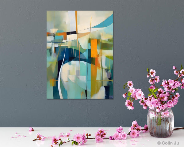 Large Geometric Abstract Painting, Acrylic Painting on Canvas, Landscape Canvas Paintings for Bedroom, Original Landscape Abstract Painting-LargePaintingArt.com