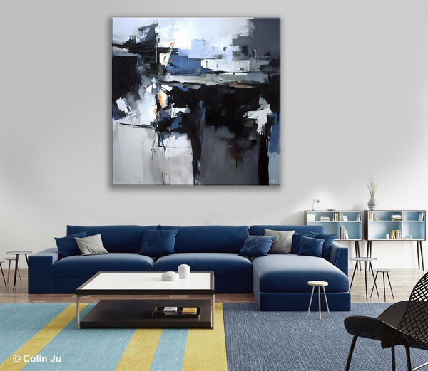 Original Modern Wall Art on Canvas, Black Contemporary Canvas Art, Modern Acrylic Artwork for Sale, Large Abstract Painting for Bedroom-LargePaintingArt.com