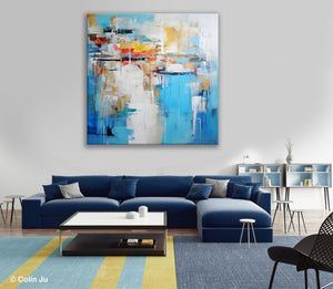 Blue Abstract Painting for Bedroom, Original Modern Wall Paintings, Contemporary Canvas Art, Modern Acrylic Artwork, Buy Paintings Online-LargePaintingArt.com