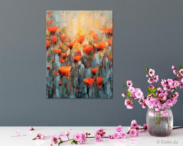 Flower Abstract Painting, Heavy Texture Wall Art, Acrylic Painting on Canvas, Canvas Painting Ideas for Dining Room, Original Abstract Art-LargePaintingArt.com
