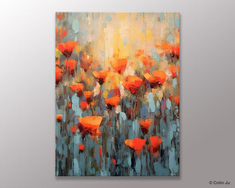 Flower Abstract Painting, Heavy Texture Wall Art, Acrylic Painting on Canvas, Canvas Painting Ideas for Dining Room, Original Abstract Art-LargePaintingArt.com