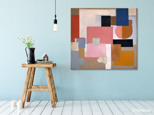 Geometric Abstract Art, Original Abstract Wall Art, Contemporary Acrylic Paintings, Hand Painted Canvas Art, Large Abstract Art for Bedroom-LargePaintingArt.com