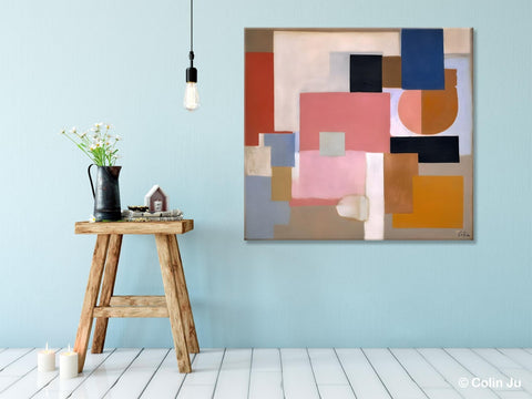 Geometric Abstract Art, Original Abstract Wall Art, Contemporary Acrylic Paintings, Hand Painted Canvas Art, Large Abstract Art for Bedroom-LargePaintingArt.com