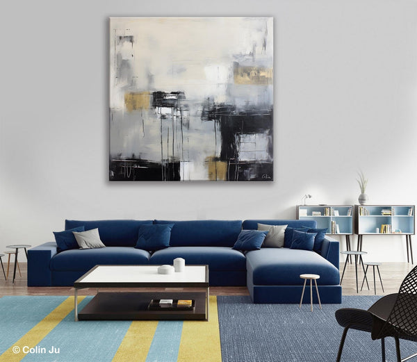 Modern Acrylic Artwork, Contemporary Canvas Artwork, Original Modern Wall Art, Black Canvas Paintings, Large Abstract Painting for Bedroom-LargePaintingArt.com