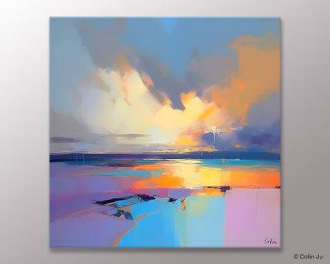 Sunrise Landscape Acrylic Art, Landscape Canvas Art, Original Abstract Art, Hand Painted Canvas Art, Large Abstract Painting for Living Room-LargePaintingArt.com