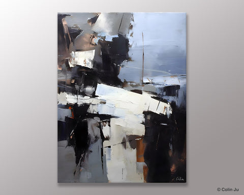 Black Original Canvas Art, Contemporary Acrylic Painting on Canvas, Large Wall Art Painting for Bedroom, Oversized Modern Abstract Paintings-LargePaintingArt.com
