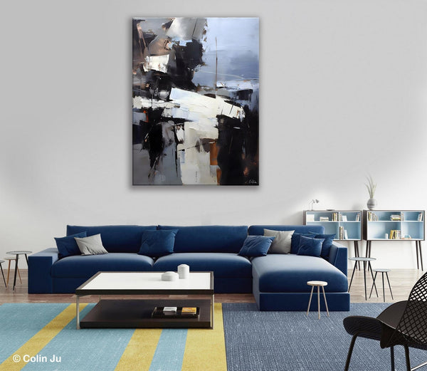 Black Original Canvas Art, Contemporary Acrylic Painting on Canvas, Large Wall Art Painting for Bedroom, Oversized Modern Abstract Paintings-LargePaintingArt.com