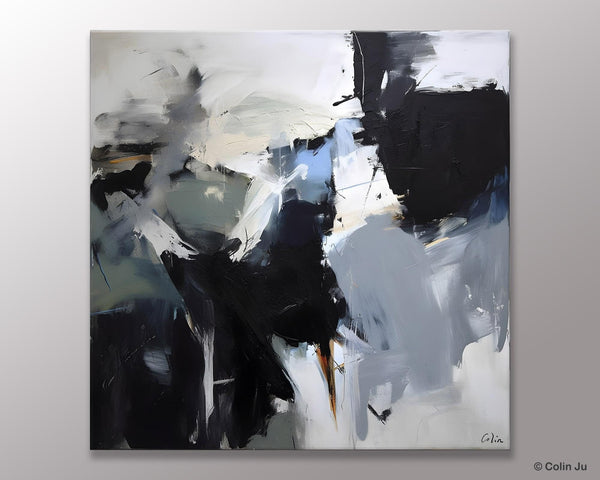 Extra Large Abstract Paintings for Dining Room, Black Modern Art Paintings, Original Modern Acrylic Artwork, Abstract Wall Art for Bedroom-LargePaintingArt.com