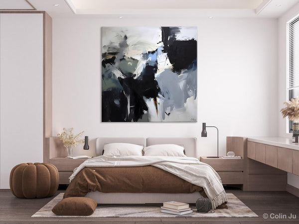 Extra Large Abstract Paintings for Dining Room, Black Modern Art Paintings, Original Modern Acrylic Artwork, Abstract Wall Art for Bedroom-LargePaintingArt.com