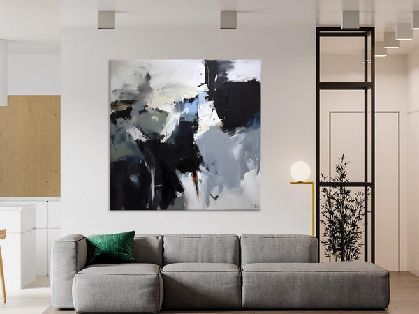 Extra Large Abstract Paintings for Dining Room, Black Modern Art Paintings, Original Modern Acrylic Artwork, Abstract Wall Art for Bedroom-LargePaintingArt.com