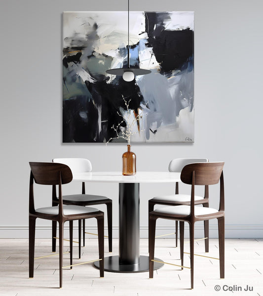 Extra Large Abstract Paintings for Dining Room, Black Modern Art Paintings, Original Modern Acrylic Artwork, Abstract Wall Art for Bedroom-LargePaintingArt.com