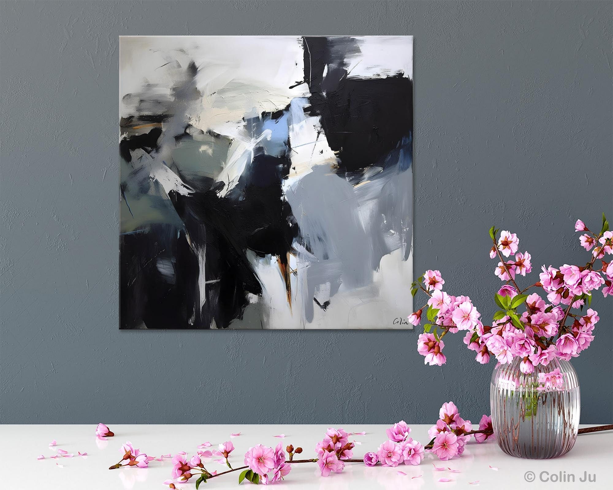 Extra Large Abstract Paintings for Dining Room, Black Modern Art Paintings, Original Modern Acrylic Artwork, Abstract Wall Art for Bedroom-LargePaintingArt.com