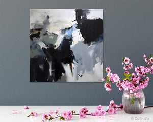 Extra Large Abstract Paintings for Dining Room, Black Modern Art Paintings, Original Modern Acrylic Artwork, Abstract Wall Art for Bedroom-LargePaintingArt.com