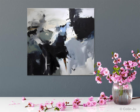Extra Large Abstract Paintings for Dining Room, Black Modern Art Paintings, Original Modern Acrylic Artwork, Abstract Wall Art for Bedroom-LargePaintingArt.com