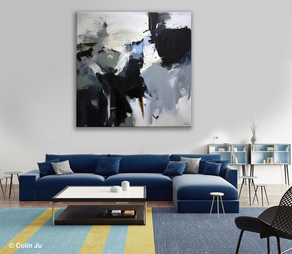 Extra Large Abstract Paintings for Dining Room, Black Modern Art Paintings, Original Modern Acrylic Artwork, Abstract Wall Art for Bedroom-LargePaintingArt.com