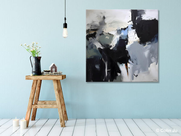 Extra Large Abstract Paintings for Dining Room, Black Modern Art Paintings, Original Modern Acrylic Artwork, Abstract Wall Art for Bedroom-LargePaintingArt.com