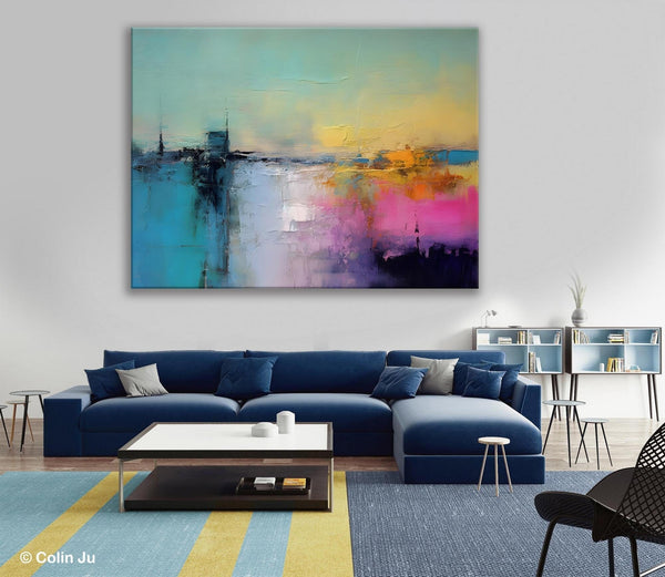 Hand Painted Original Canvas Wall Art, Abstract Landscape Paintings for Bedroom, Modern Landscape Artwork, Contemporary Acrylic Paintings-LargePaintingArt.com