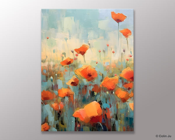 Flower Canvas Paintings, Flower Field Painting, Large Original Landscape Painting for Bedroom, Acrylic Paintings on Canvas, Hand Painted Art-LargePaintingArt.com