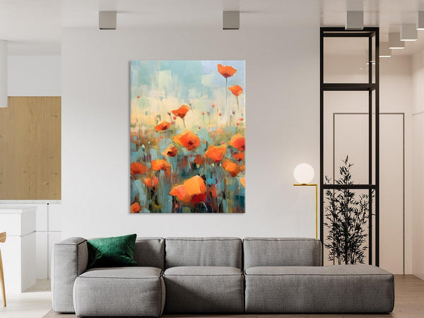 Flower Canvas Paintings, Flower Field Painting, Large Original Landscape Painting for Bedroom, Acrylic Paintings on Canvas, Hand Painted Art-LargePaintingArt.com