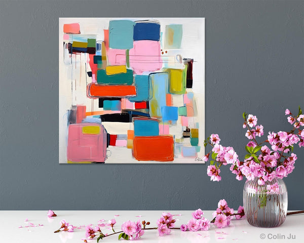 Original Abstract Wall Art, Geometric Modern Acrylic Art, Large Abstract Art for Bedroom, Modern Canvas Paintings, Contemporary Canvas Art-LargePaintingArt.com