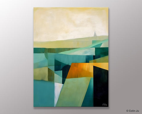 Landscape Canvas Paintings for Bedroom, Large Geometric Abstract Painting, Acrylic Painting on Canvas, Original Landscape Abstract Painting-LargePaintingArt.com