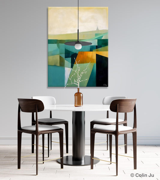 Landscape Canvas Paintings for Bedroom, Large Geometric Abstract Painting, Acrylic Painting on Canvas, Original Landscape Abstract Painting-LargePaintingArt.com