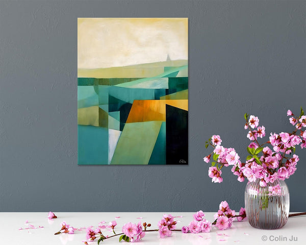 Landscape Canvas Paintings for Bedroom, Large Geometric Abstract Painting, Acrylic Painting on Canvas, Original Landscape Abstract Painting-LargePaintingArt.com