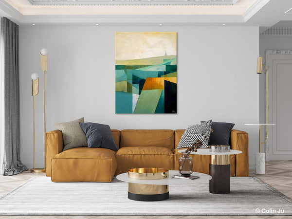 Landscape Canvas Paintings for Bedroom, Large Geometric Abstract Painting, Acrylic Painting on Canvas, Original Landscape Abstract Painting-LargePaintingArt.com