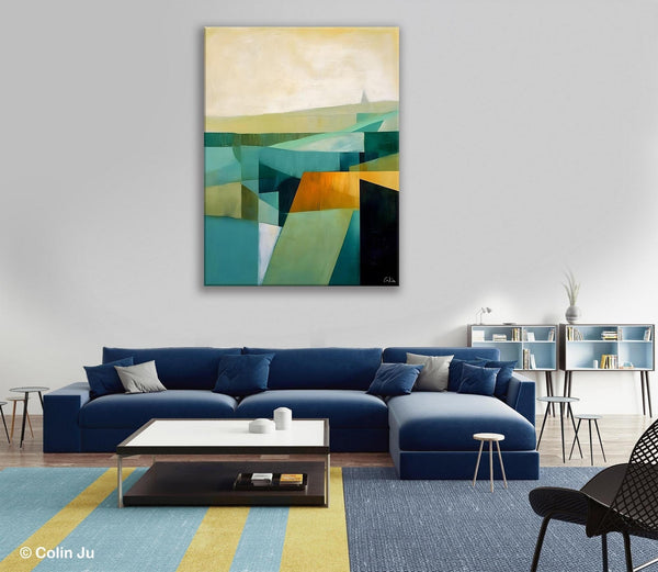 Landscape Canvas Paintings for Bedroom, Large Geometric Abstract Painting, Acrylic Painting on Canvas, Original Landscape Abstract Painting-LargePaintingArt.com