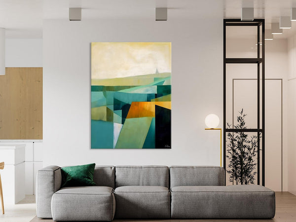 Landscape Canvas Paintings for Bedroom, Large Geometric Abstract Painting, Acrylic Painting on Canvas, Original Landscape Abstract Painting-LargePaintingArt.com