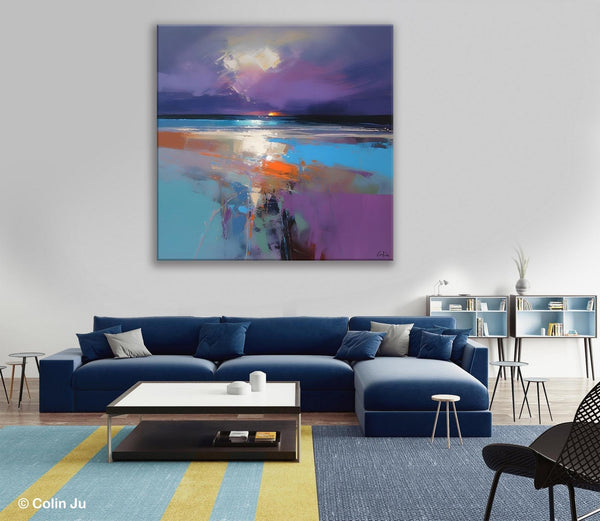 Original Abstract Art, Hand Painted Canvas Art, Landscape Canvas Art, Sunrise Landscape Acrylic Art, Large Abstract Painting for Living Room-LargePaintingArt.com